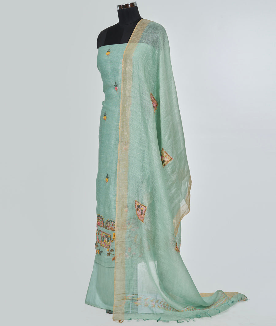 Lite Green Linen Unstitched Salwar - kaystore.in