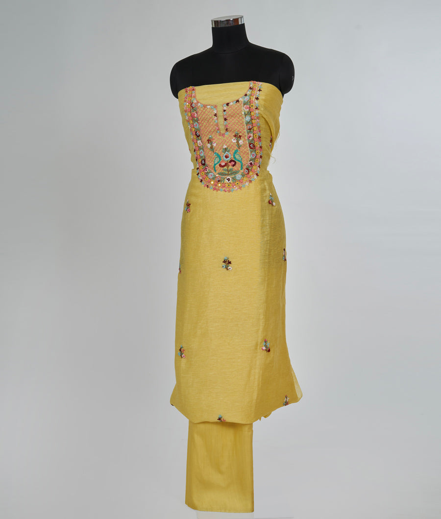 Yellow Linen Unstitched Salwar - kaystore.in