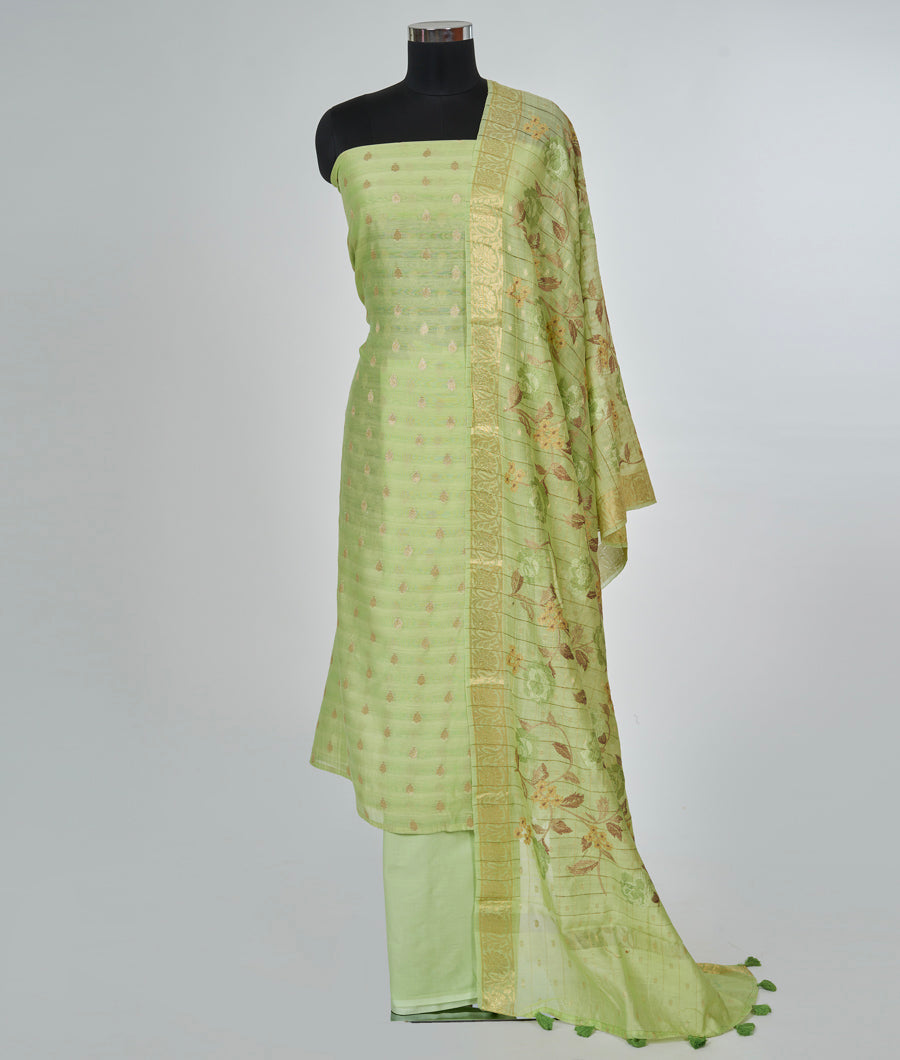 Pista Green Chanderi Unstitched Salwar - kaystore.in