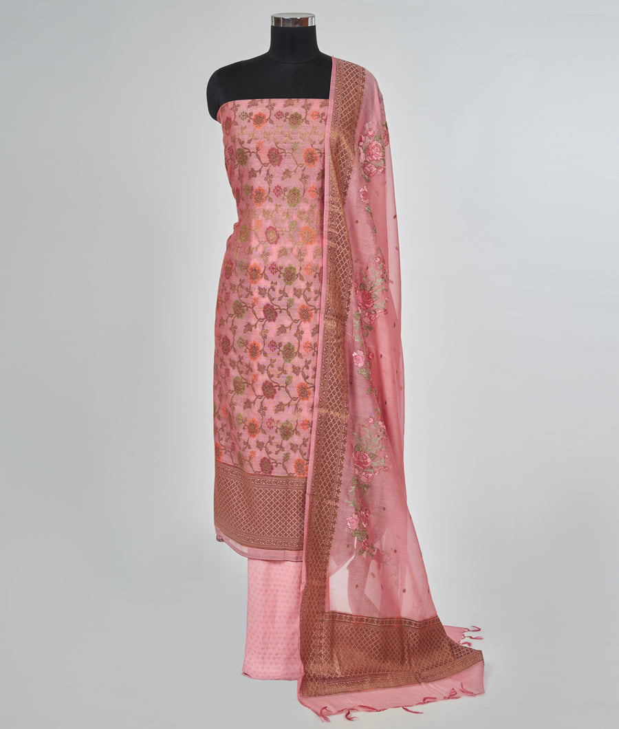 Pink Chanderi Banarasi Unstitched Salwar - kaystore.in