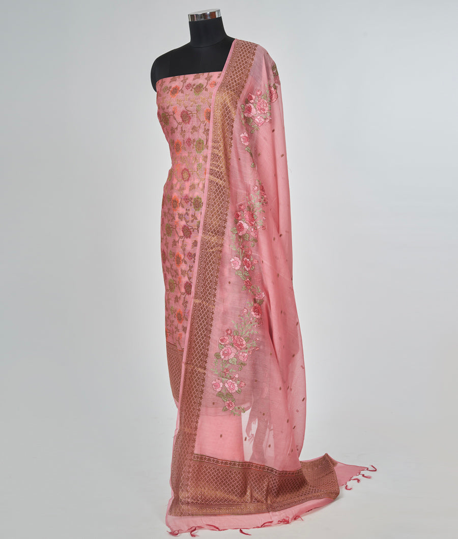 Pink Chanderi Banarasi Unstitched Salwar - kaystore.in