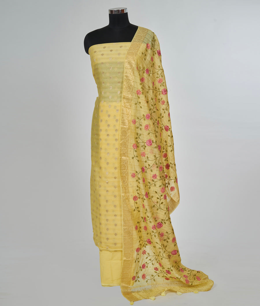 Yellow Chanderi Unstitched Salwar - kaystore.in