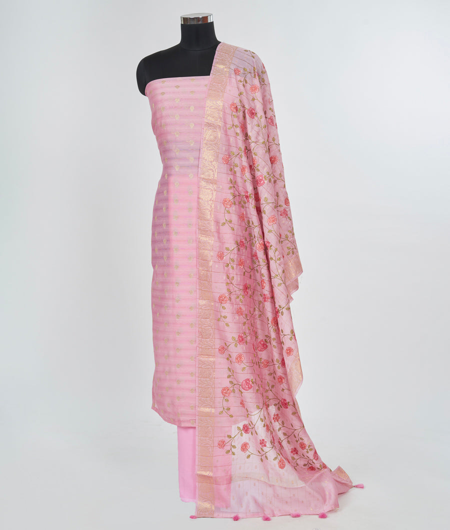 Pink Chanderi Unstitched Salwar - kaystore.in