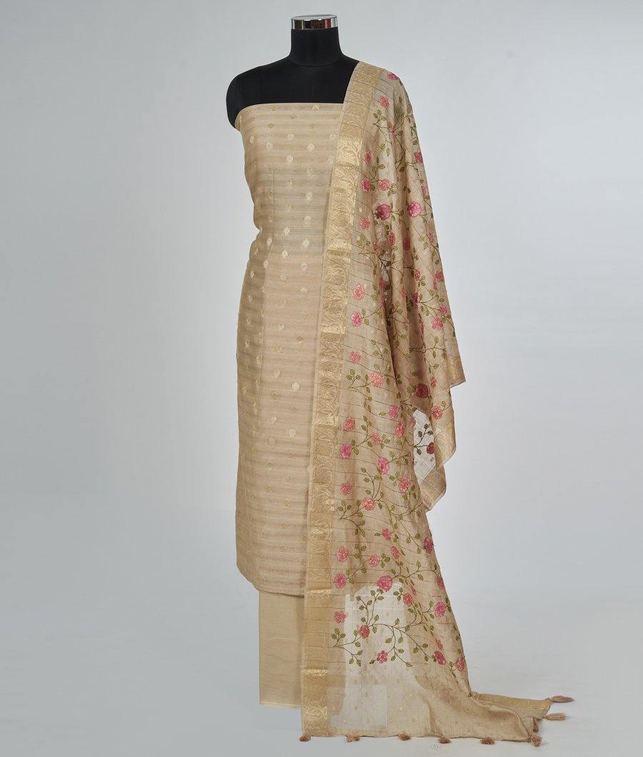 Beige Chanderi Unstitched Salwar - kaystore.in