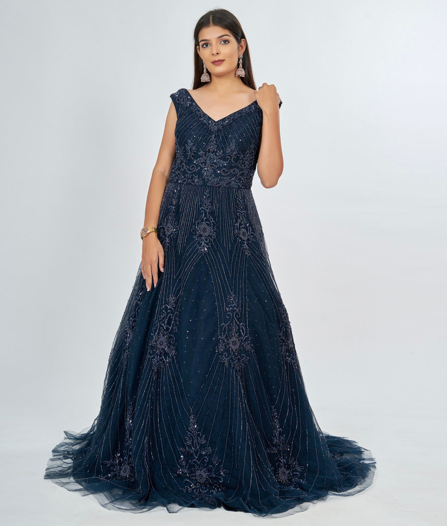 Navy Blue Gown Ball Gown - kaystore.in