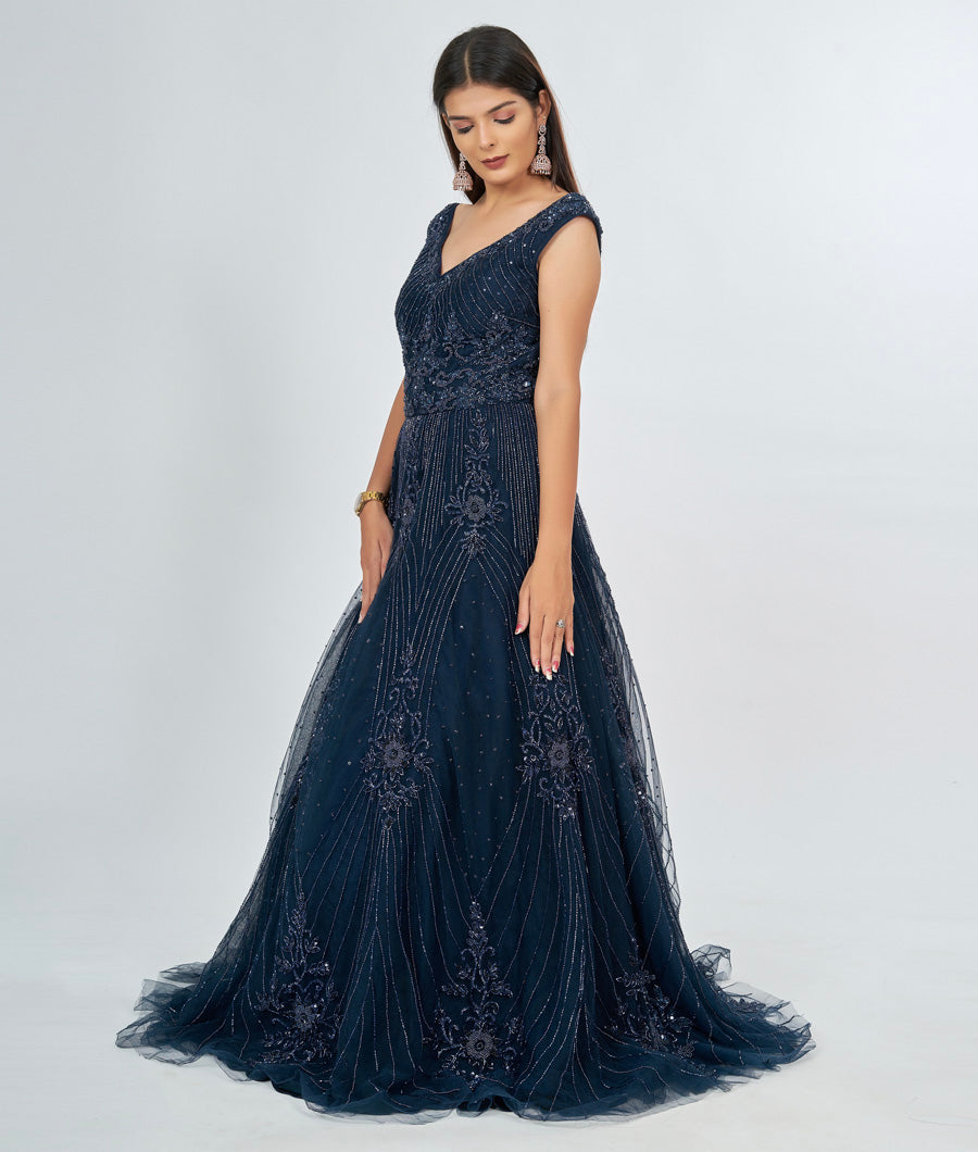 Navy Blue Gown Ball Gown - kaystore.in