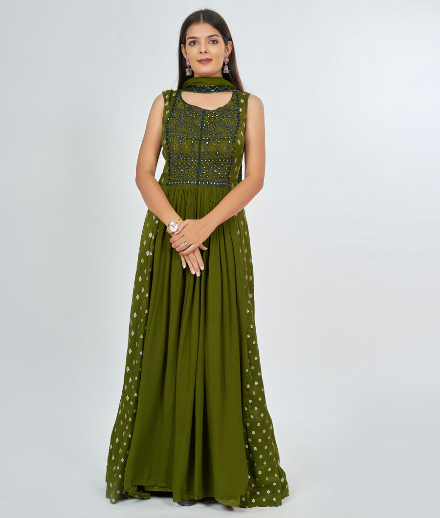 Olive Green Salwar Kameez Anarkali - kaystore.in