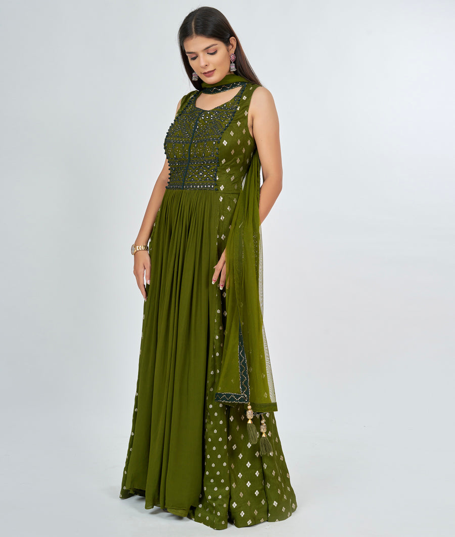 Olive Green Salwar Kameez Anarkali - kaystore.in