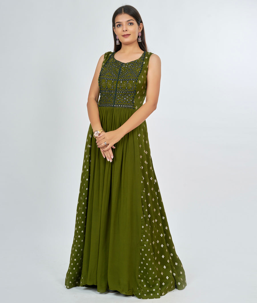 Olive Green Salwar Kameez Anarkali - kaystore.in