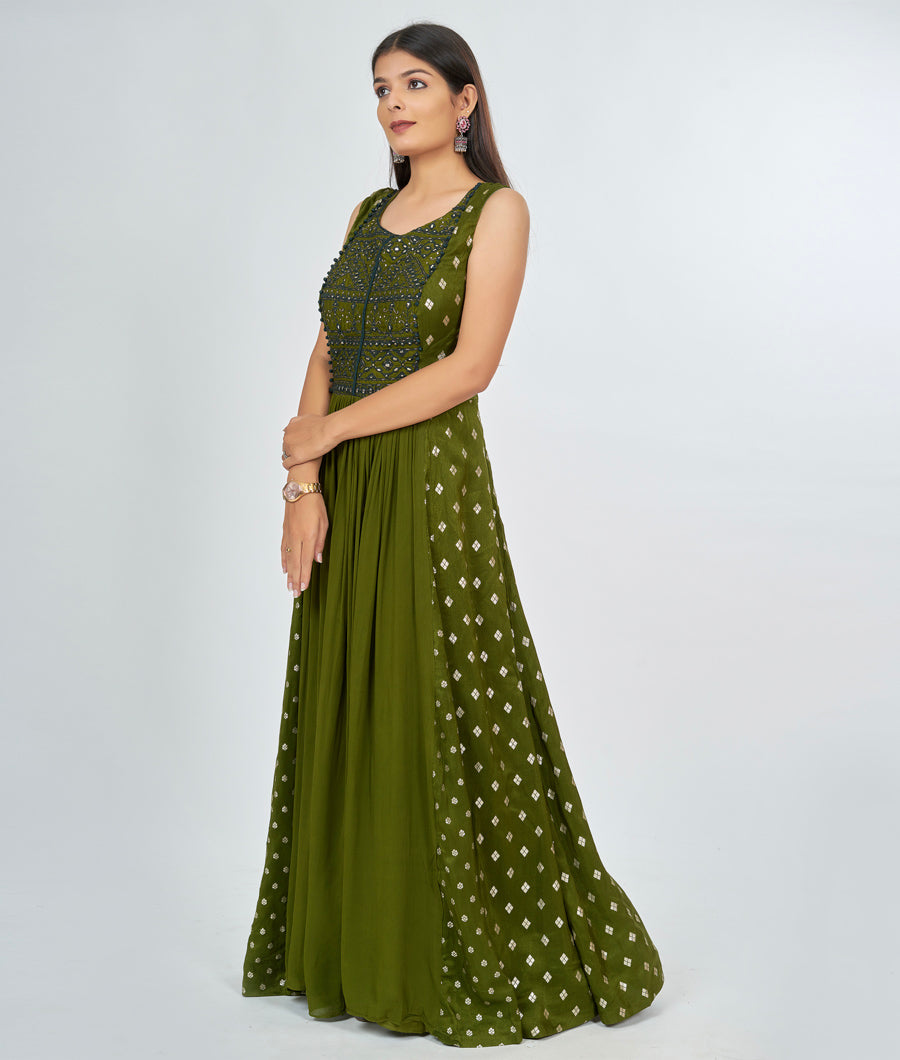 Olive Green Salwar Kameez Anarkali - kaystore.in