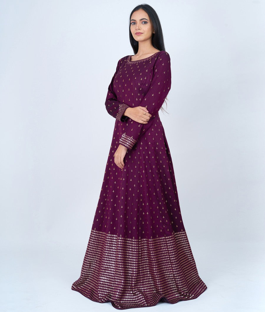 Wine Alover Micro Stone With Sequins And Thread Embroidery Work Anarkali Gown