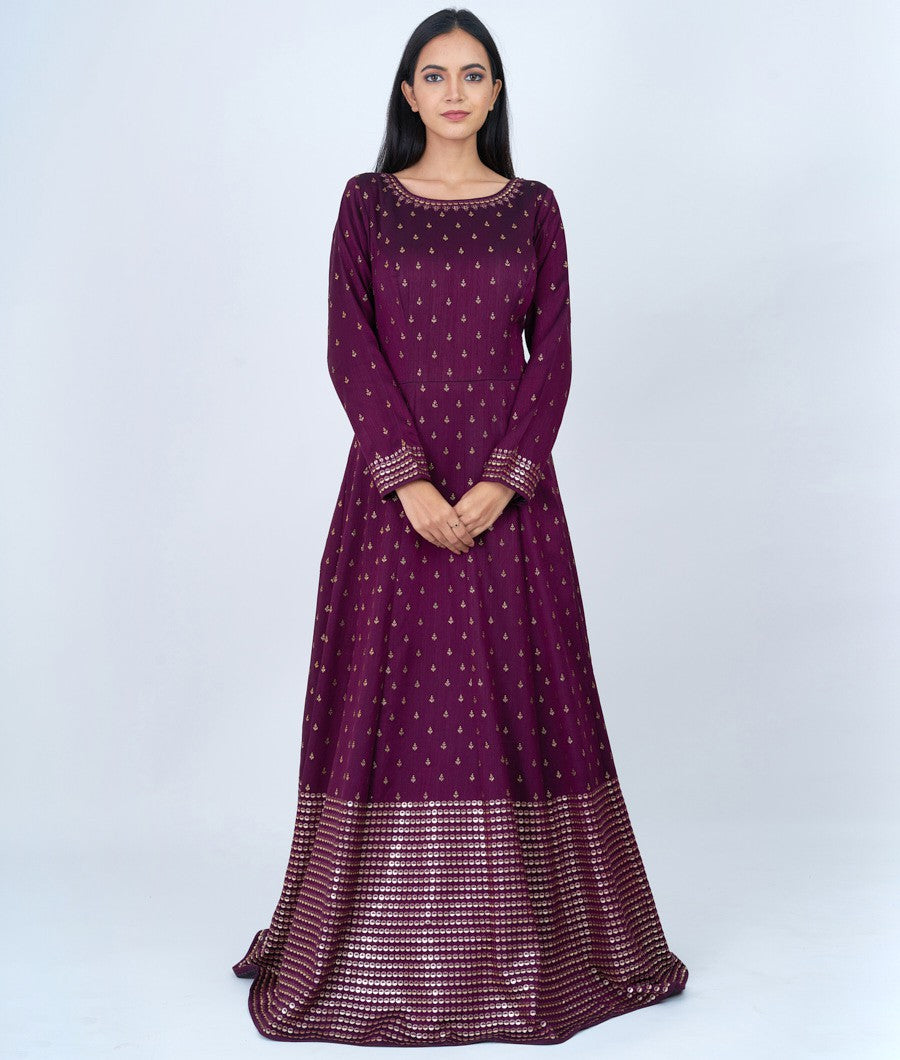 Wine Alover Micro Stone With Sequins And Thread Embroidery Work Anarkali Gown