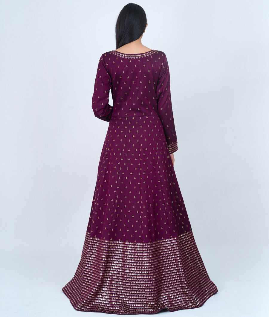 Wine Alover Micro Stone With Sequins And Thread Embroidery Work Anarkali Gown