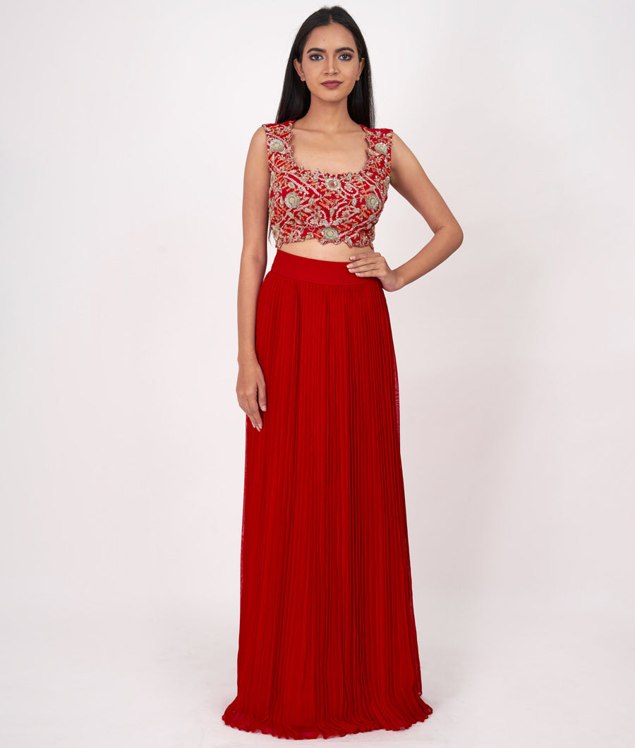 Red/Pink Bandhani Print With Sequins And Zardosi And Cutdana Work Indo Western Salwar Kameez