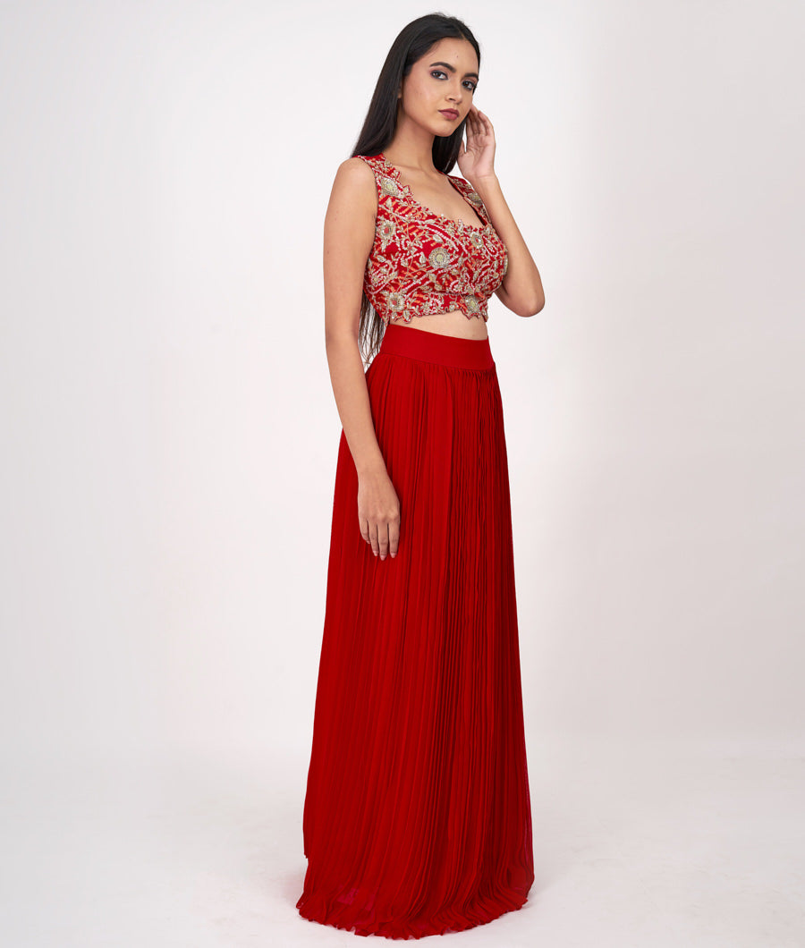 Red/Pink Bandhani Print With Sequins And Zardosi And Cutdana Work Indo Western Salwar Kameez