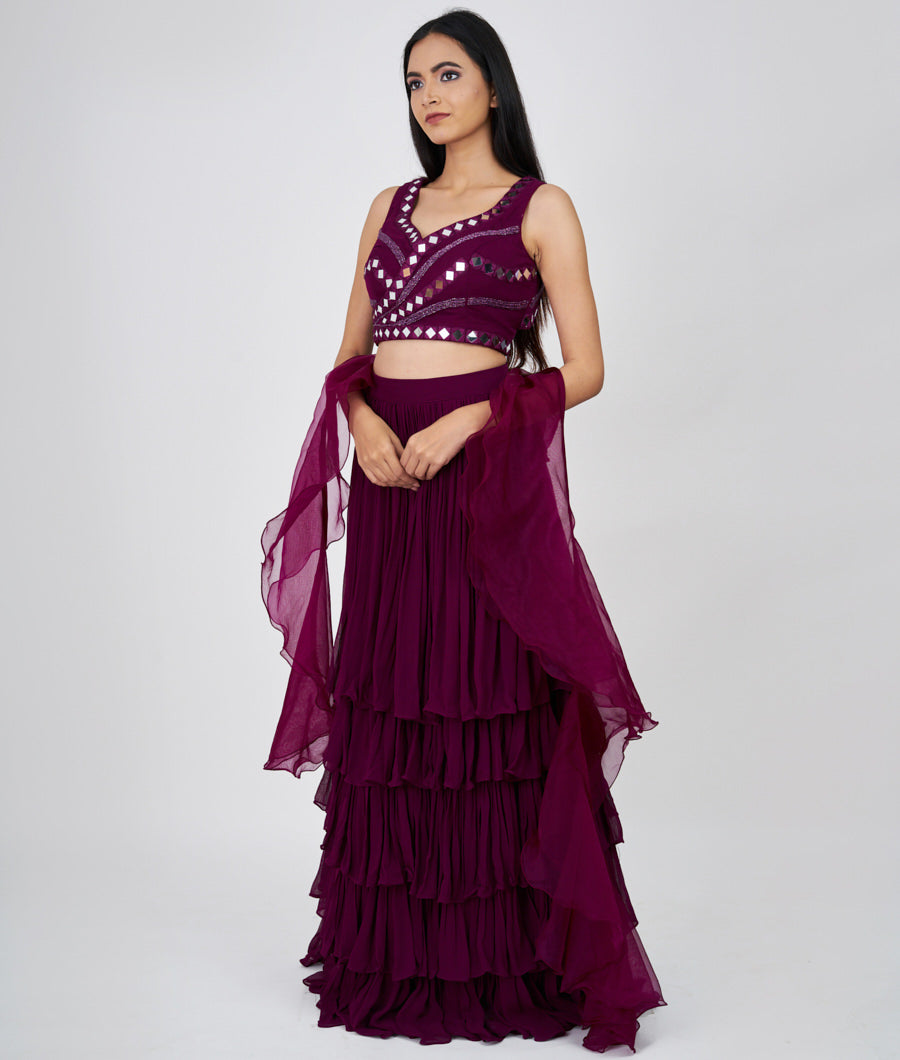 Purple Mirror With Cutdana Work  Lehenga