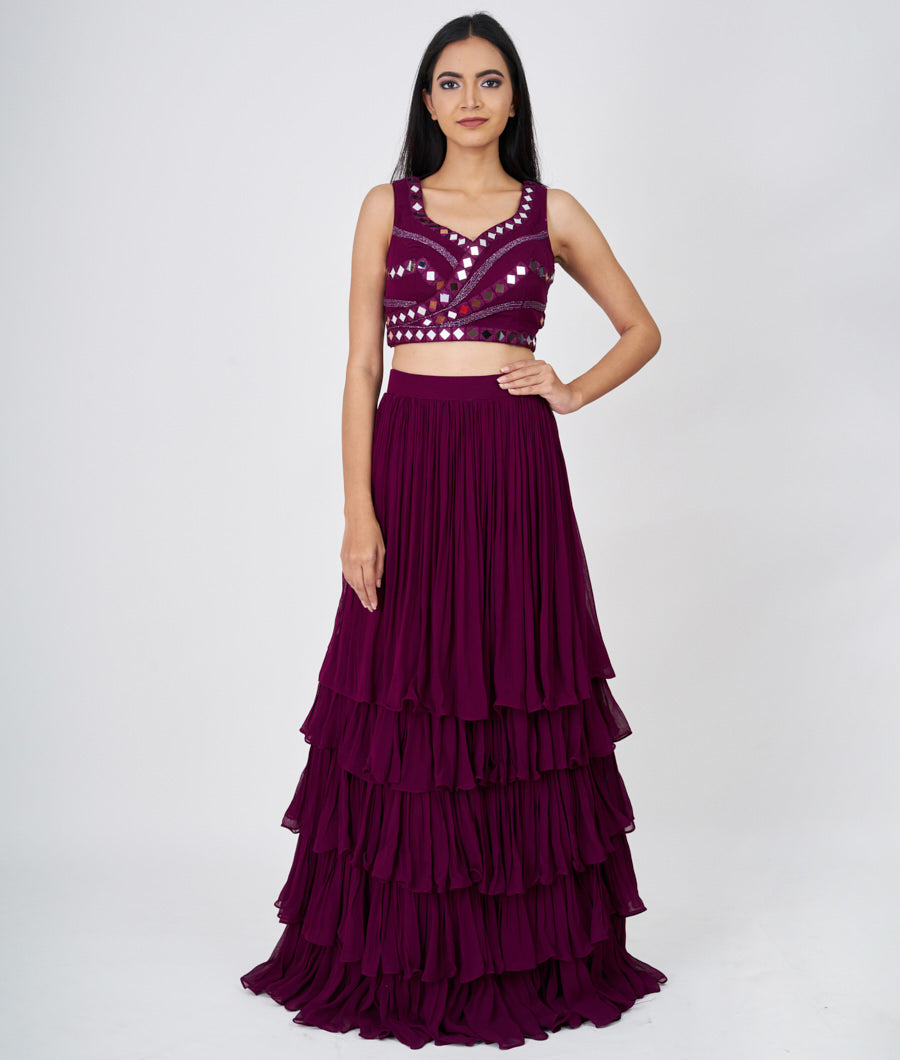 Purple Mirror With Cutdana Work  Lehenga