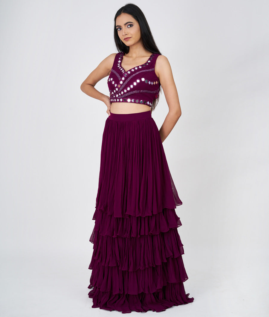 Purple Mirror With Cutdana Work  Lehenga