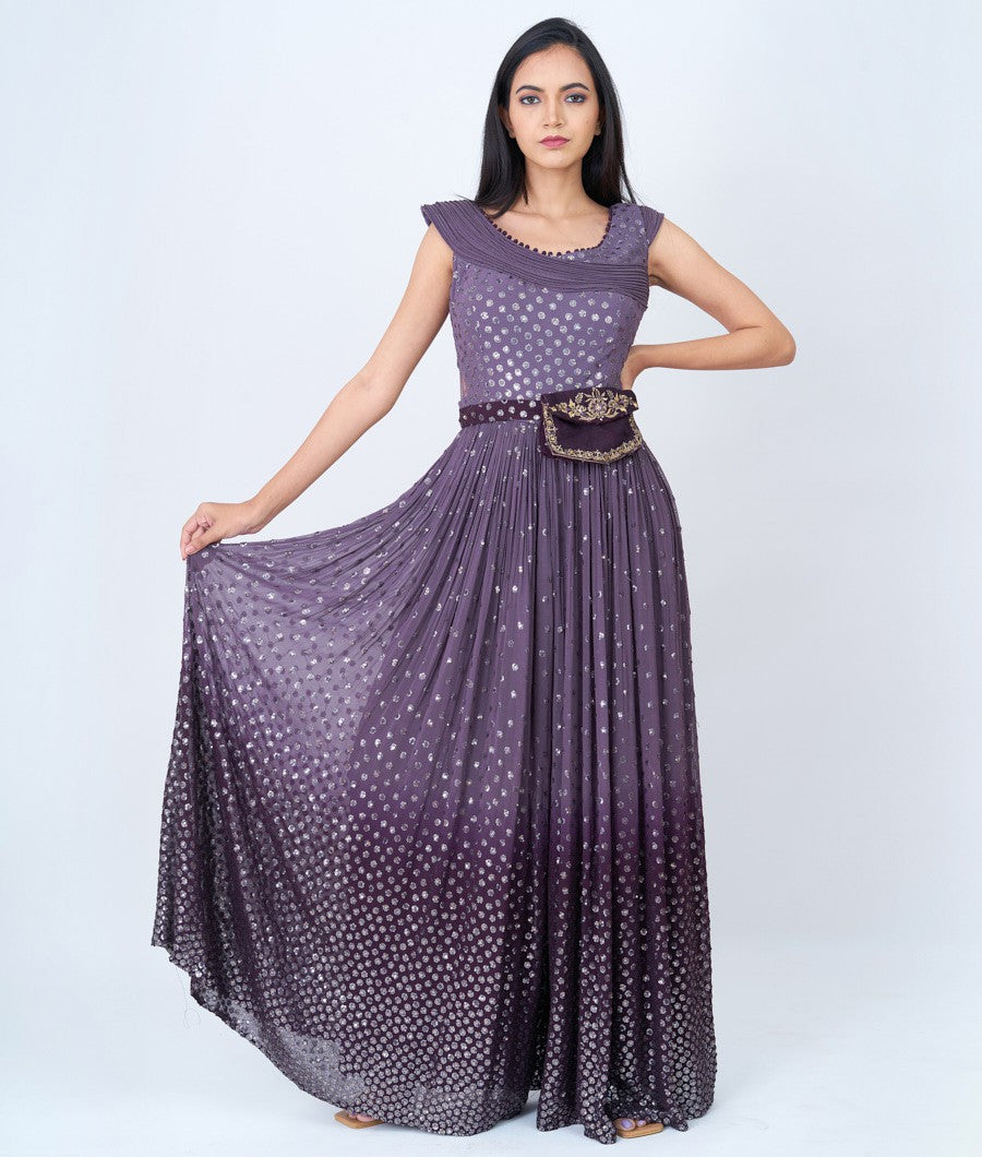 Lavender/Wine Alover Sequins Work  Jumpsuit Gown