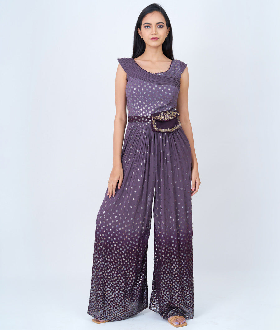 Lavender/Wine Alover Sequins Work  Jumpsuit Gown