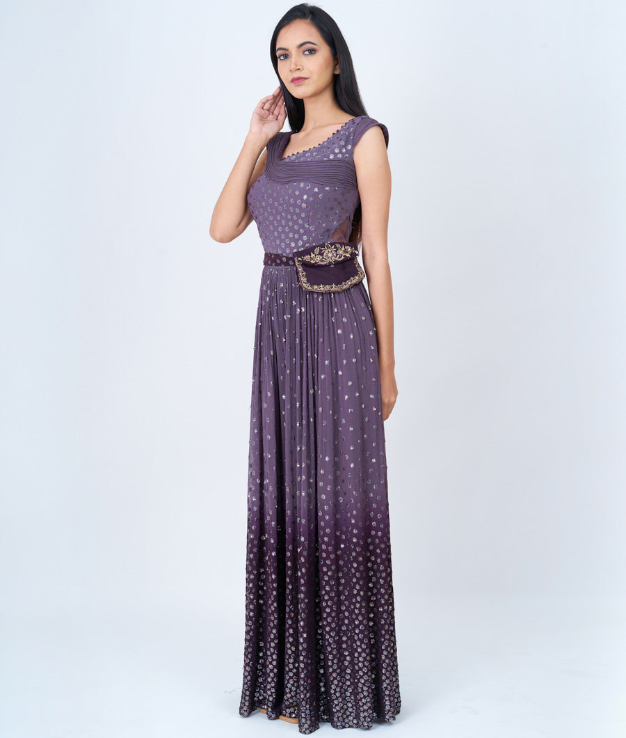 Lavender/Wine Alover Sequins Work  Jumpsuit Gown