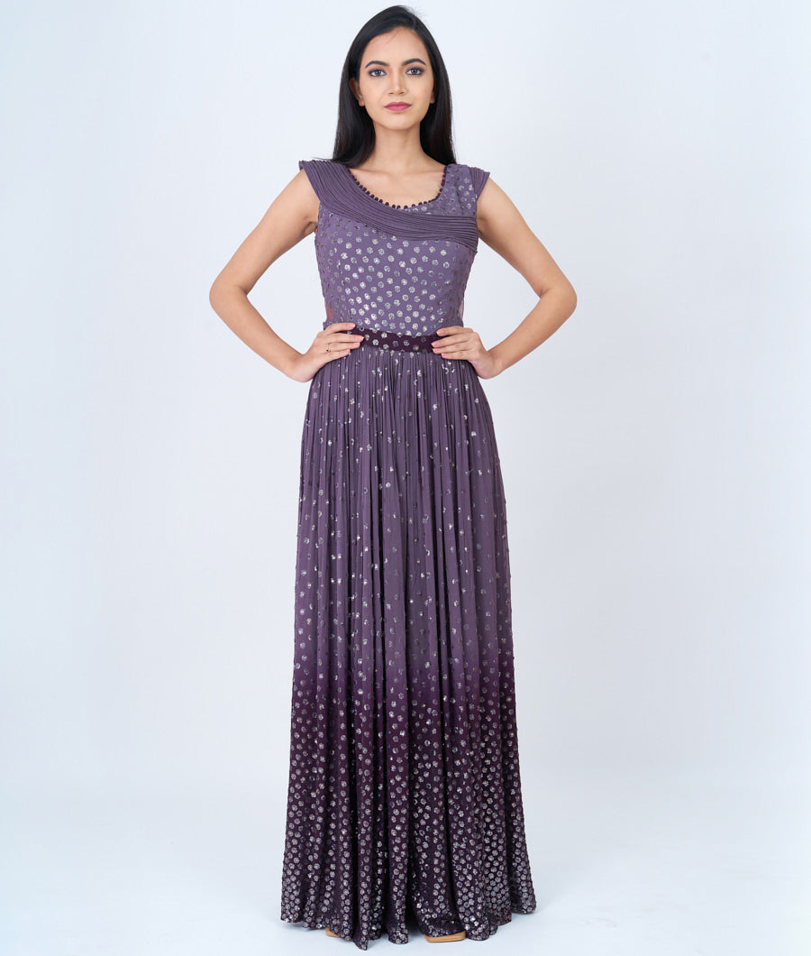 Lavender/Wine Alover Sequins Work  Jumpsuit Gown