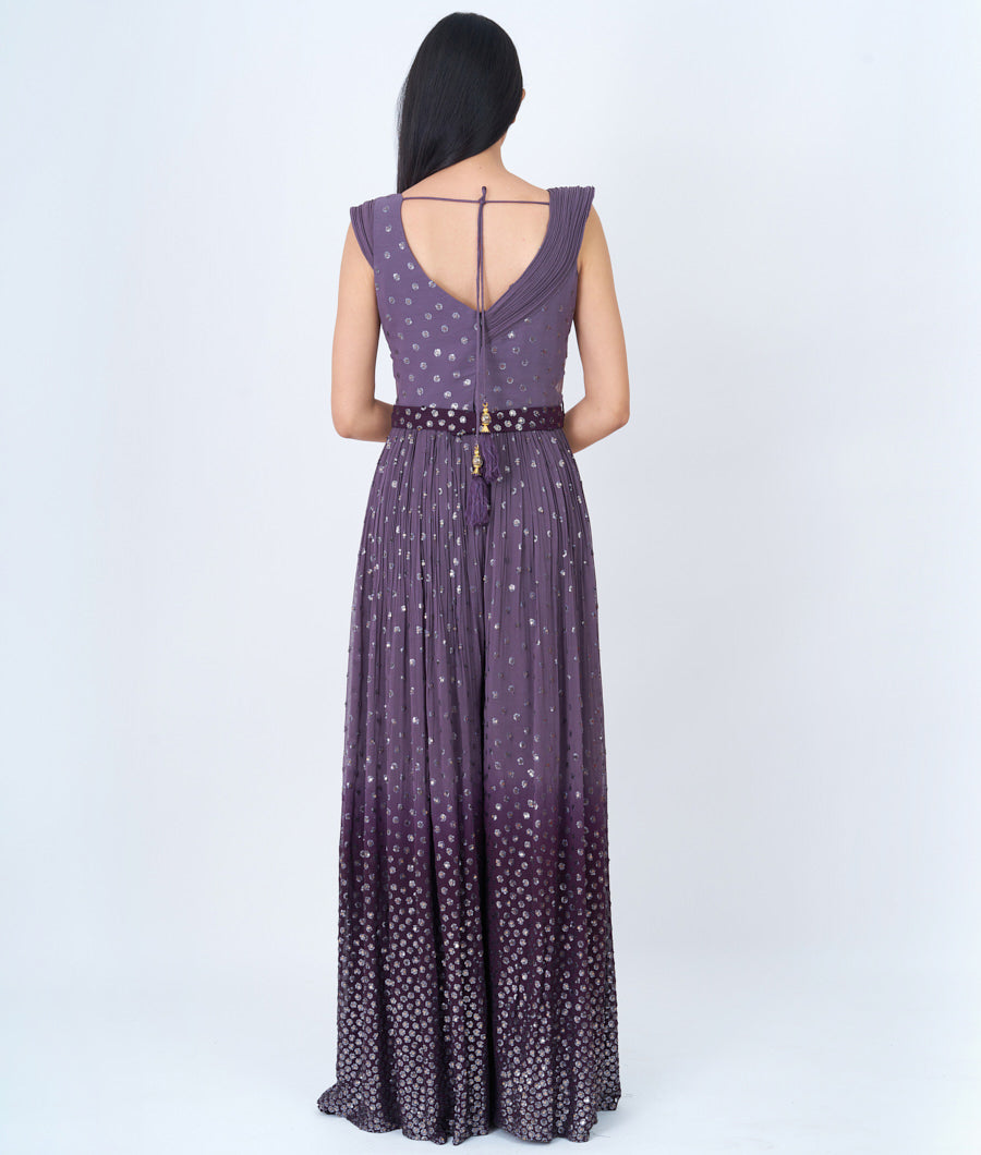 Lavender/Wine Alover Sequins Work  Jumpsuit Gown