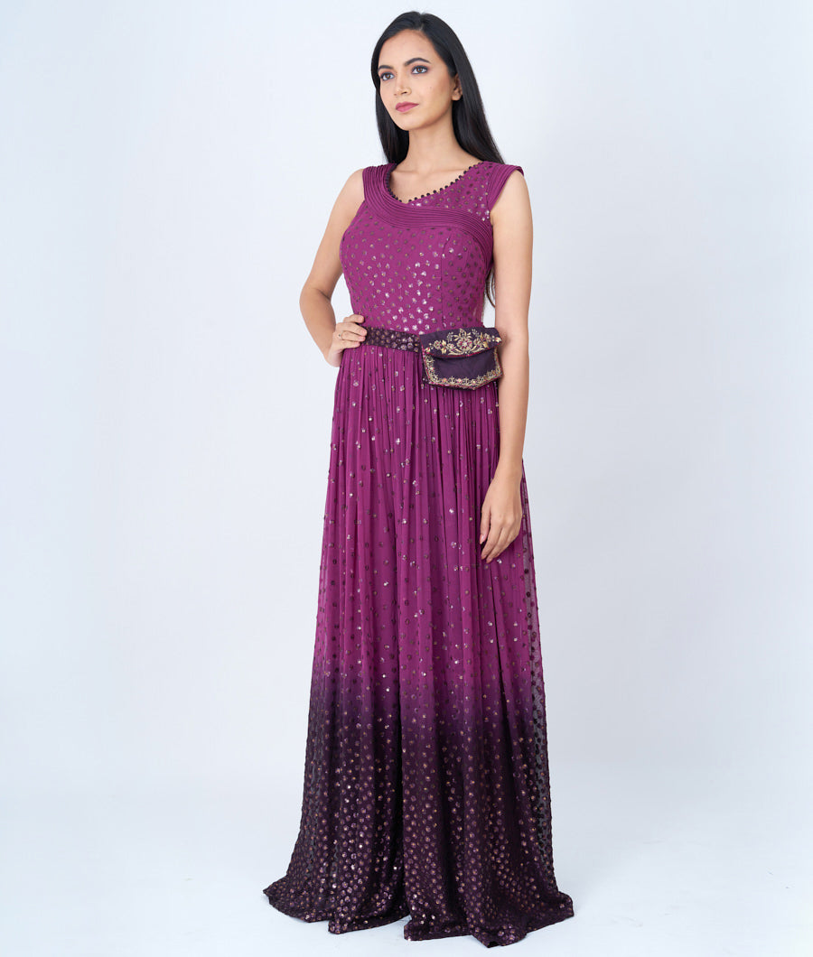 Purple/Wine Alover Sequins Work  Jumpsuit Gown