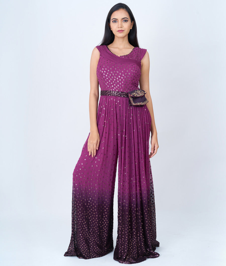 Purple/Wine Alover Sequins Work  Jumpsuit Gown