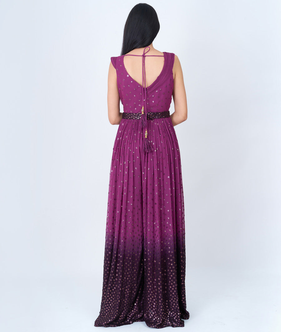 Purple/Wine Alover Sequins Work  Jumpsuit Gown