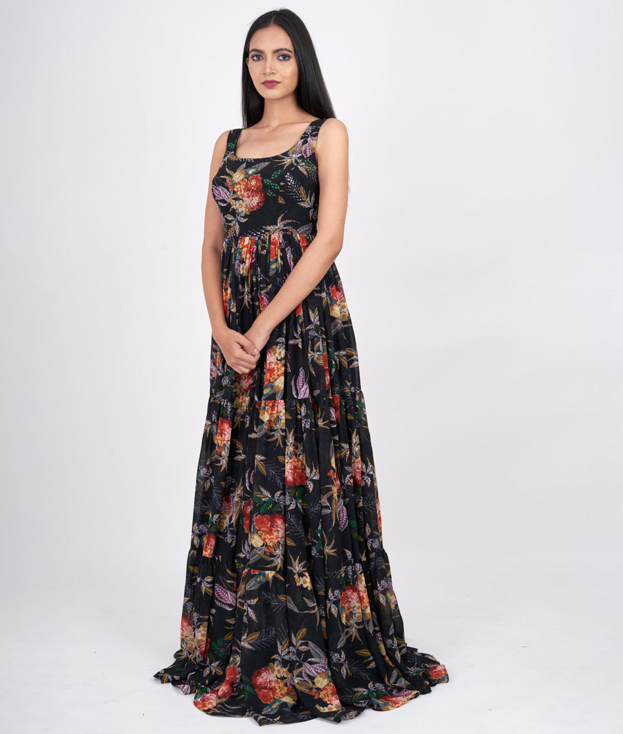 Black Floral With Micro Stone Work Indo Western Gown Gown