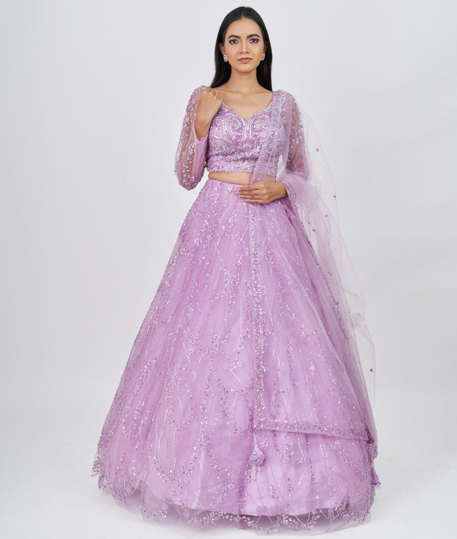 Lavender Sequins With Jarkan Stone Work  Lehenga