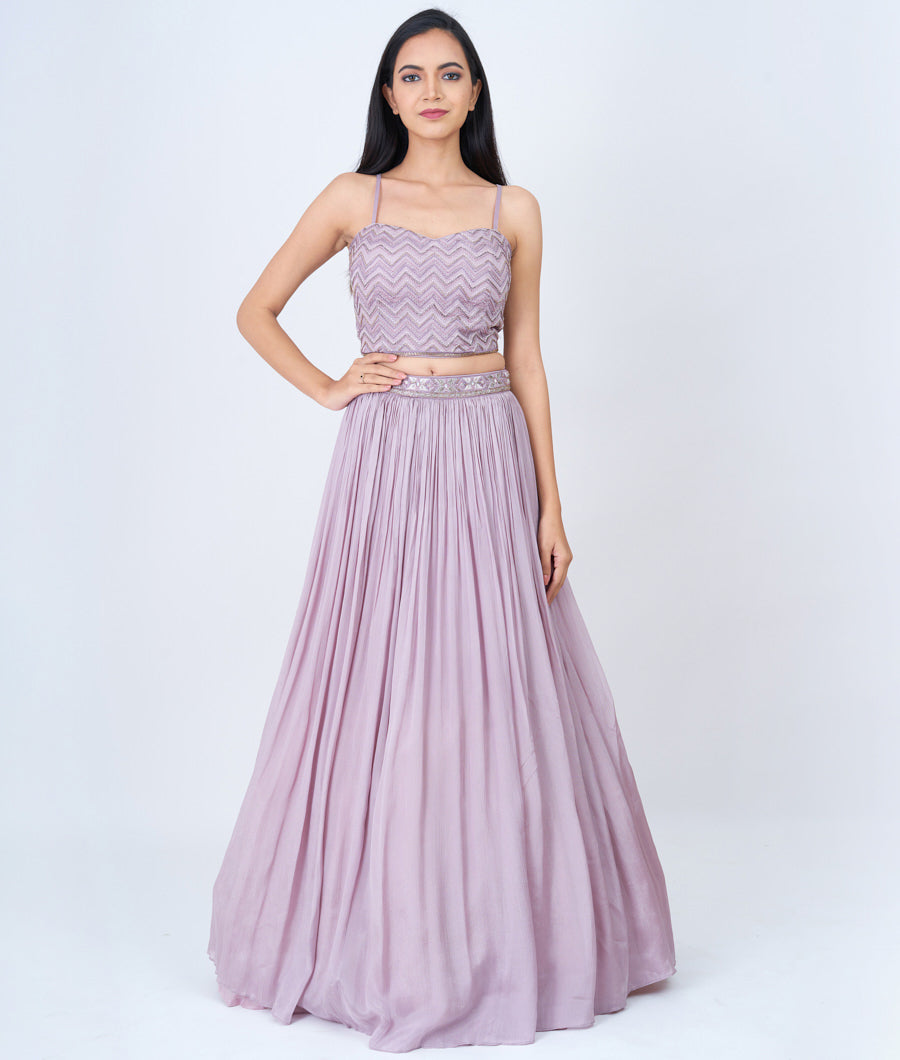 Lite Lavender Thread And Zari Embroidery With Cutdana And Stone Work - Lehenga