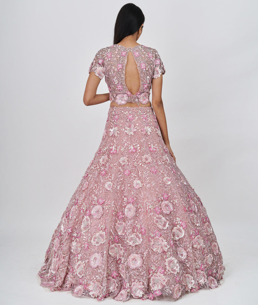 Pink Thread Embroidery With Pearl And Sequins And Cutdana And Jarkan Stone Work  Lehenga_KNG99606