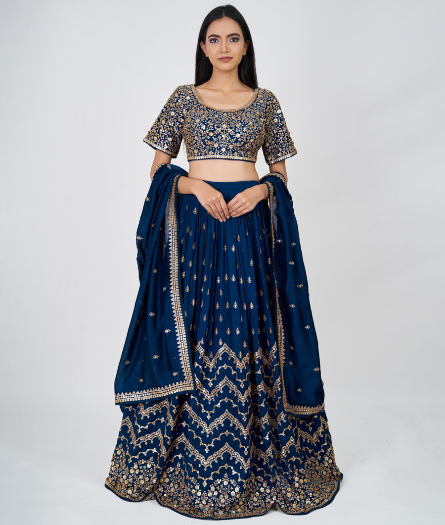 Blue Zari Embroidery With Sequins Work  Lehenga