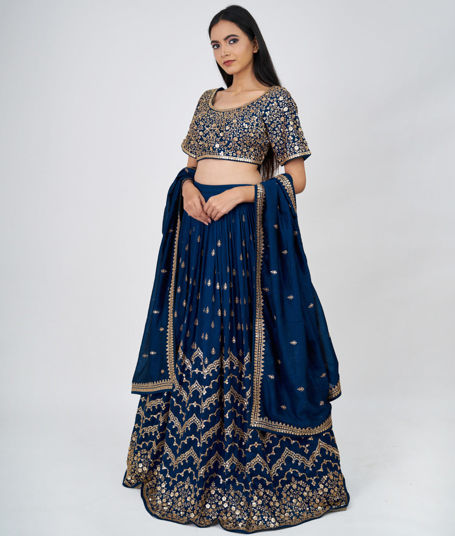 Blue Zari Embroidery With Sequins Work  Lehenga