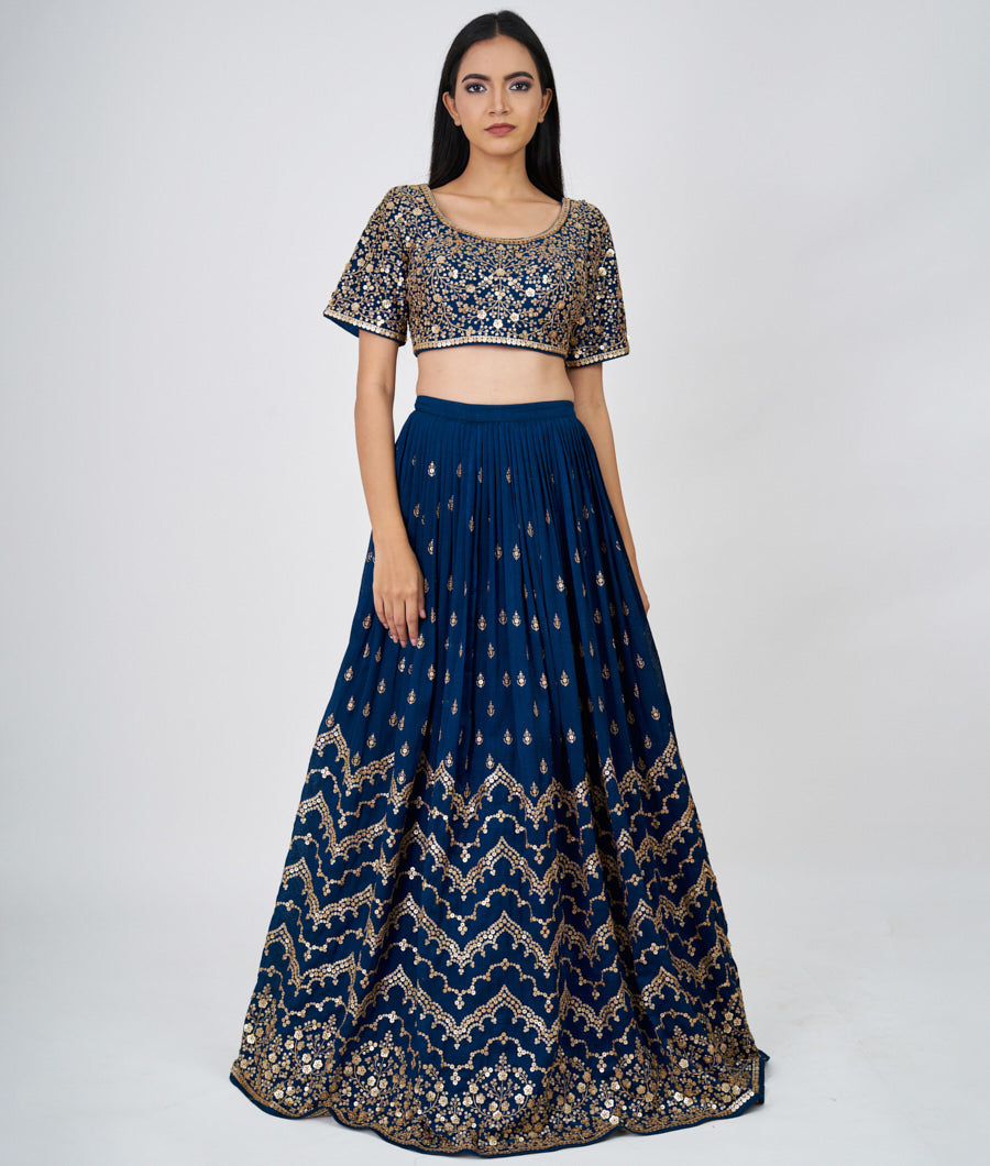 Blue Zari Embroidery With Sequins Work  Lehenga