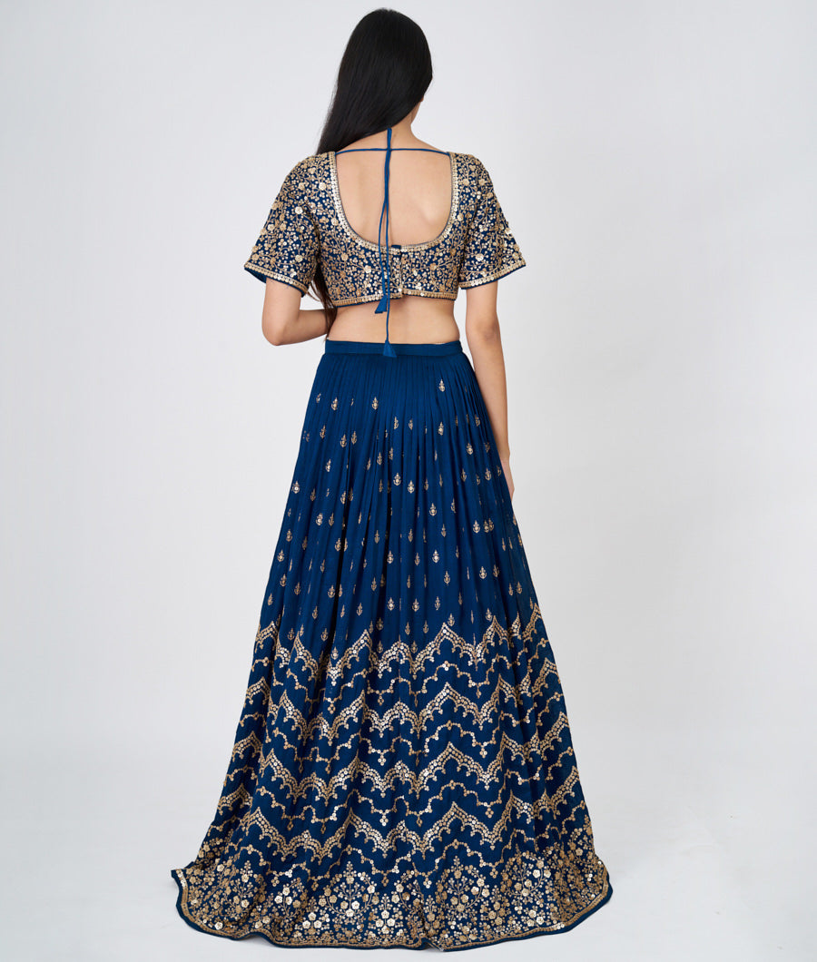 Blue Zari Embroidery With Sequins Work  Lehenga