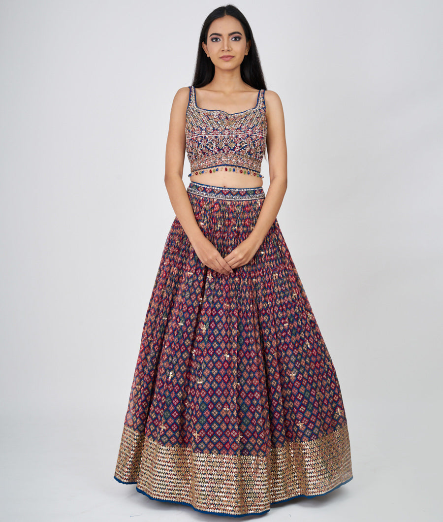 Multi Color Zari Embroidery With Sequins And Cutdana And Jarkan Stone Work  Lehenga