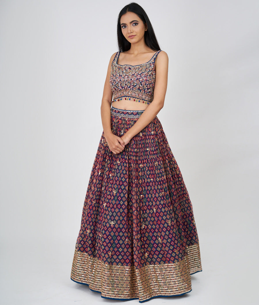 Multi Color Zari Embroidery With Sequins And Cutdana And Jarkan Stone Work  Lehenga